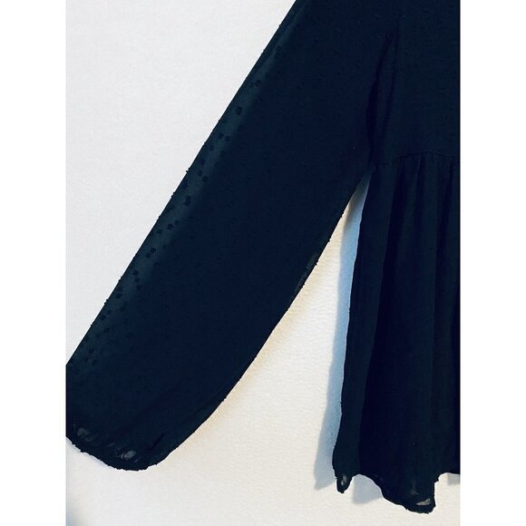 Urban Outfitters Top Womens Medium Clip Dot Babydoll V Neck Sheer Black Boho - Picture 5 of 10